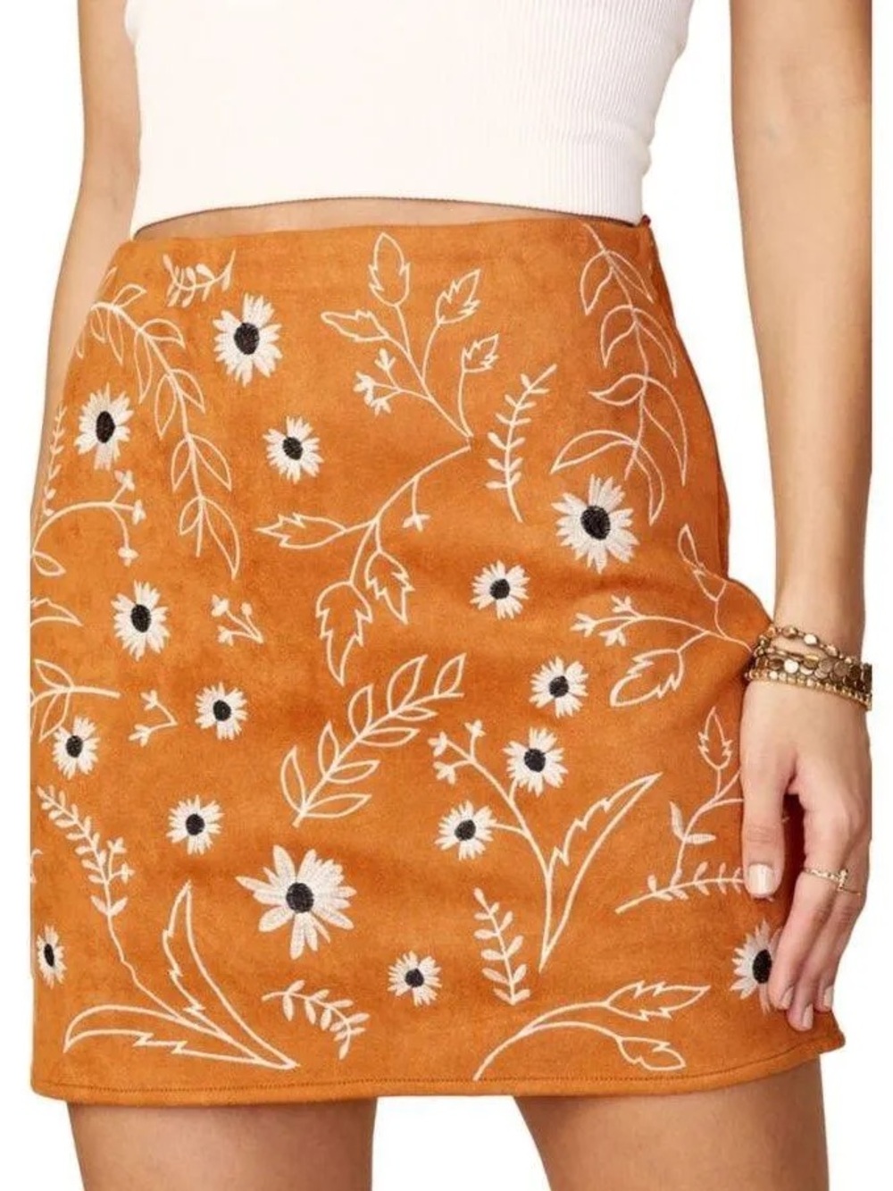 Francesca's Blue Rain Sirena Embroidered Faux Suede Mini Skirt NWT Size M